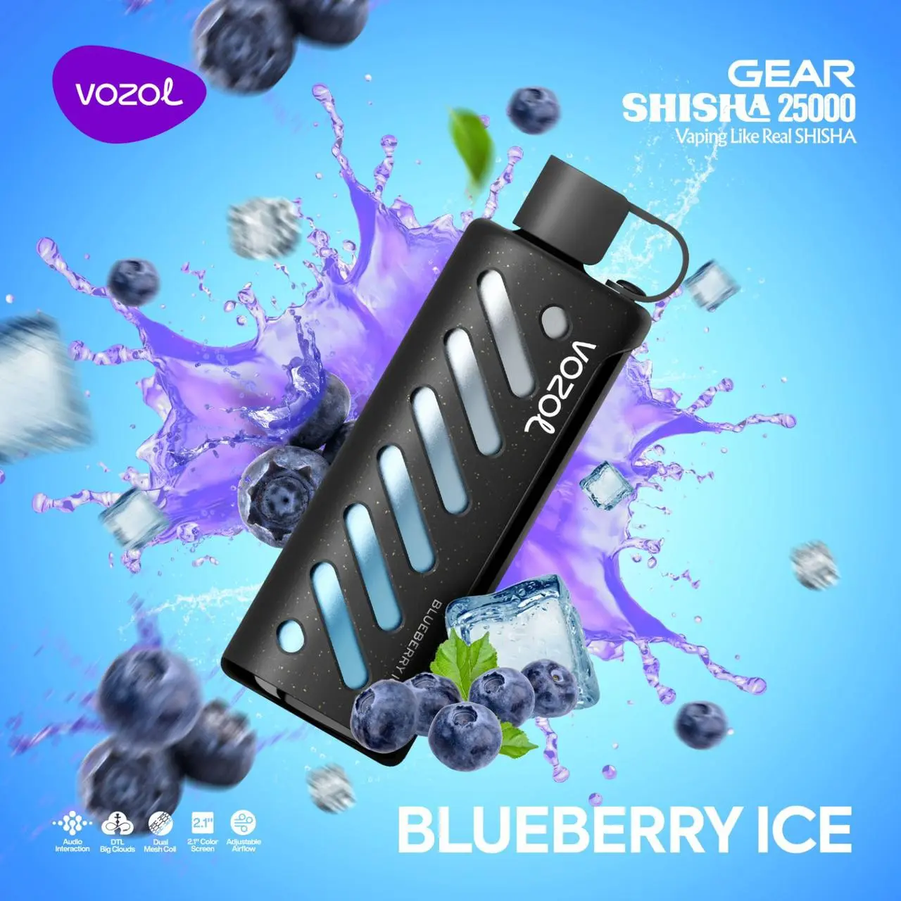 Vozol Gear Shisha Blueberry Ice - Ferahlatıcı Yaban Mersini Serinliği!
