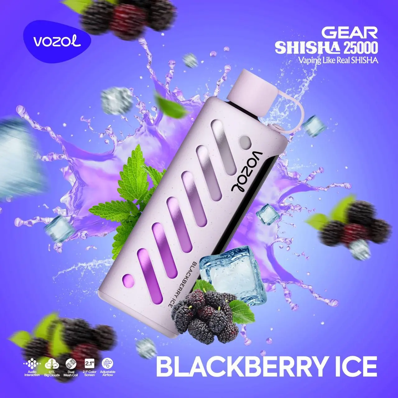Vozol Gear Shisha Blackberry Ice - Buz Gibi Böğürtlen Ferahlığı!